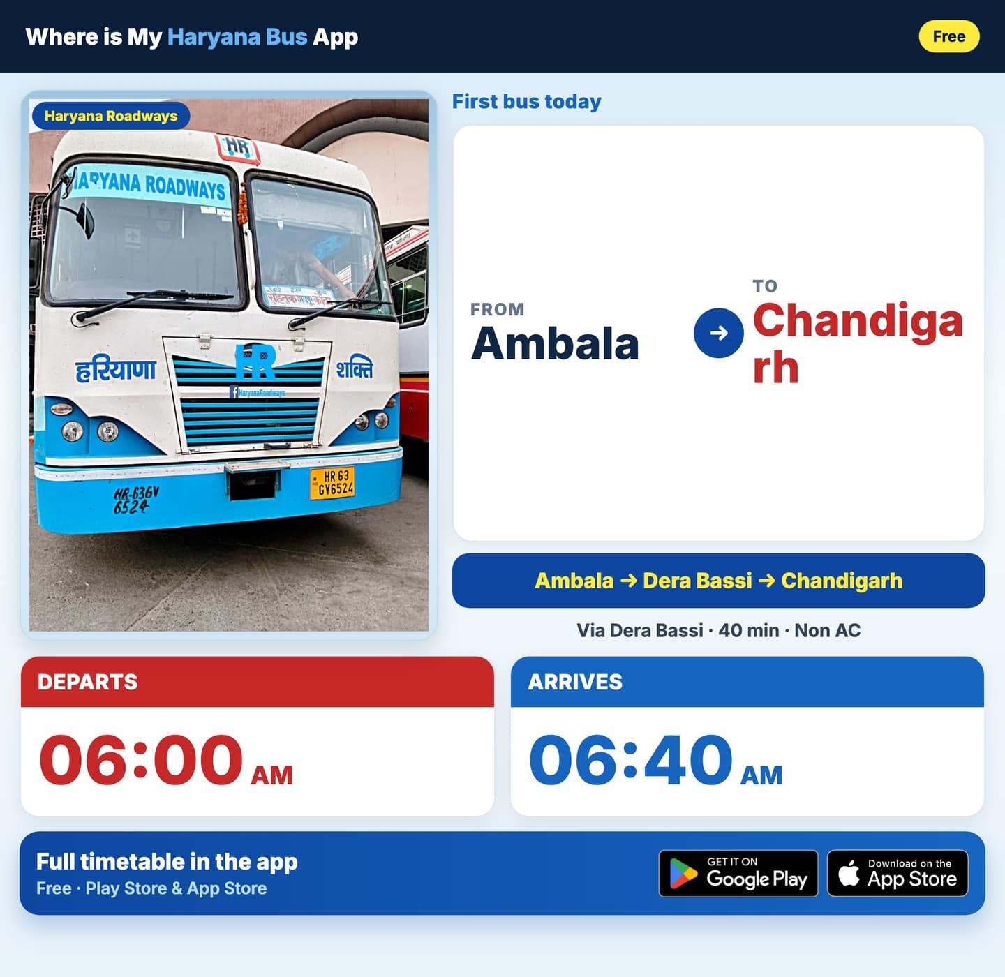 Ambala to Chandigarh Bus Timings and Schedule