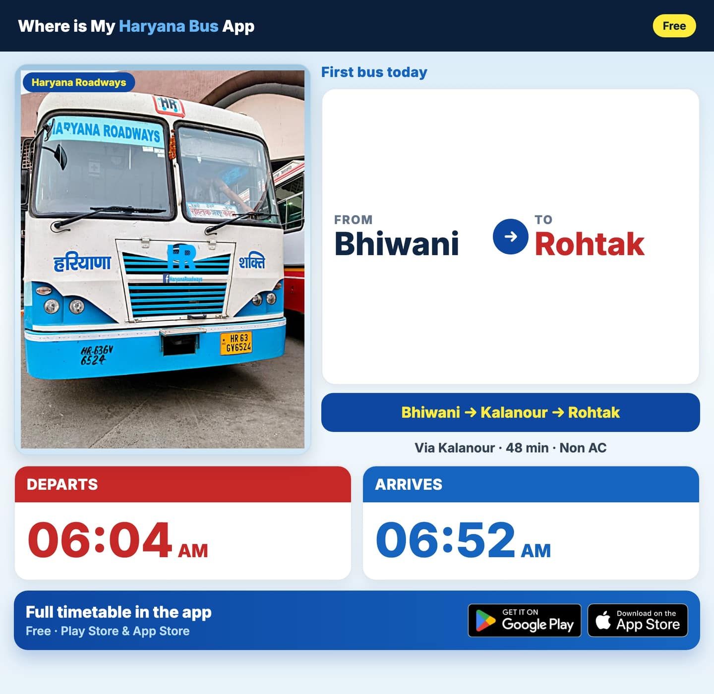 Bhiwani to Rohtak Bus Timings and Schedule