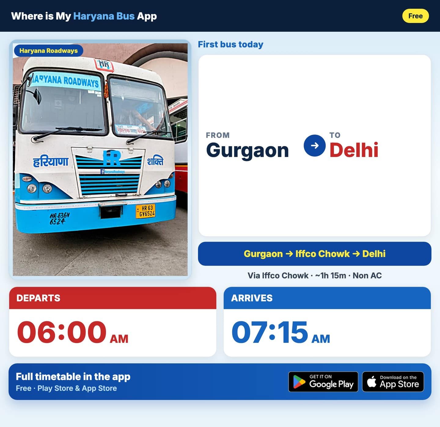 Gurgaon to Delhi Bus Timings — Haryana Roadways Schedule