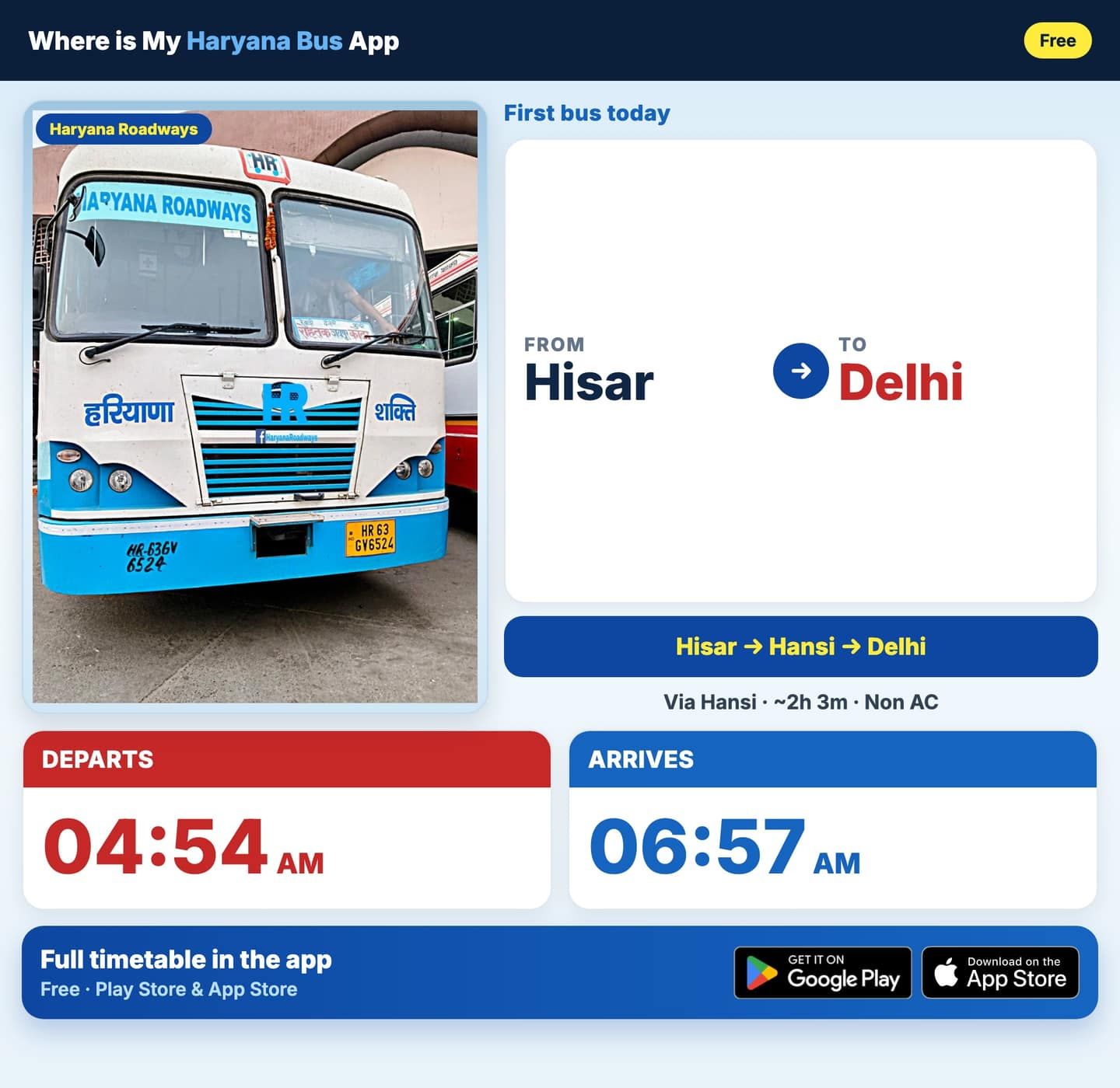 Hisar to Delhi Bus Timings and Schedule