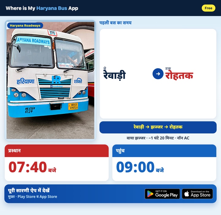 Rewari se Rohtak Bus Timings aur Schedule Guide