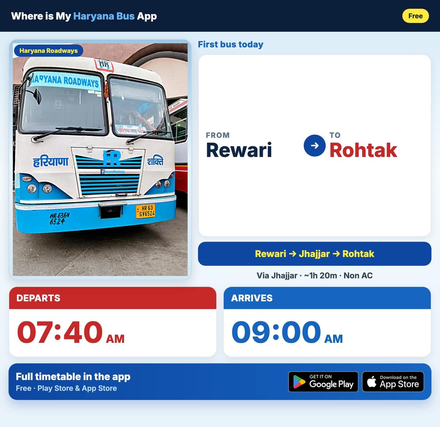 Rewari to Rohtak Bus Timings and Schedule Guide