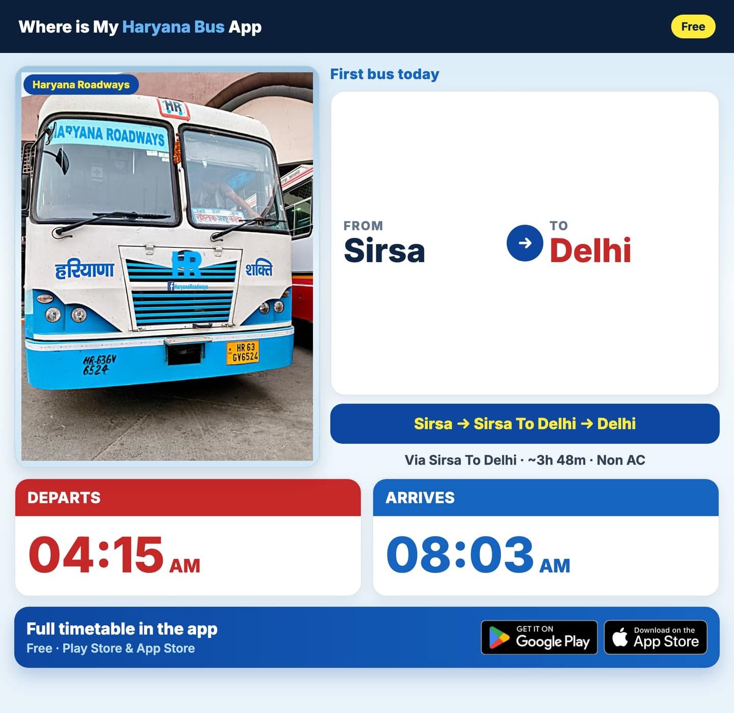 Sirsa to Delhi Bus Timings and Schedule